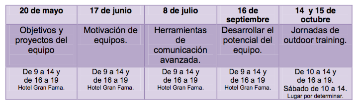 Calendario de curso de Experto en dirección de equipos
